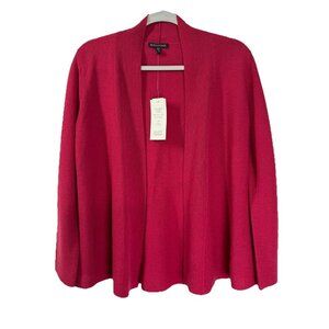 Eileen Fisher 100% Wool Open Front Cardigan Womens XS Radish Red Pink Washable